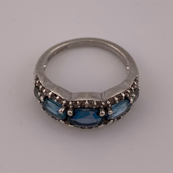 GRADUATED BLUE TOPAZ STERLING SILVER 925 SUNRING RHINESTONE ACCENTS VTG SIZE 6.5 - Picture 8 of 12